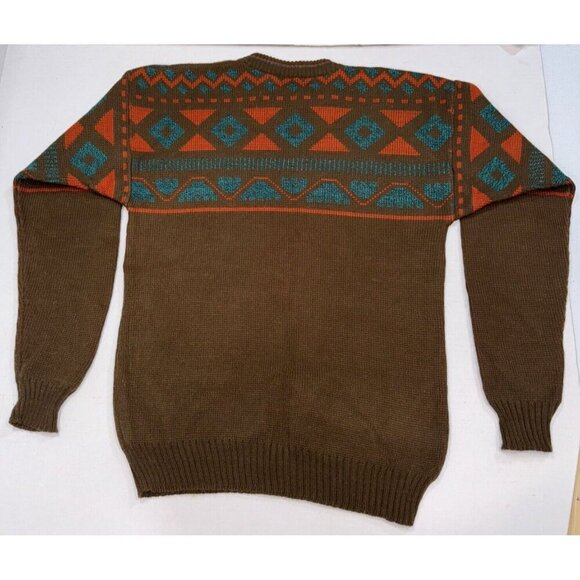 Le Tigre Coogi Style Vintage Knit Cosby Sweater Turquoise Brown Red Medium - Picture 2 of 11